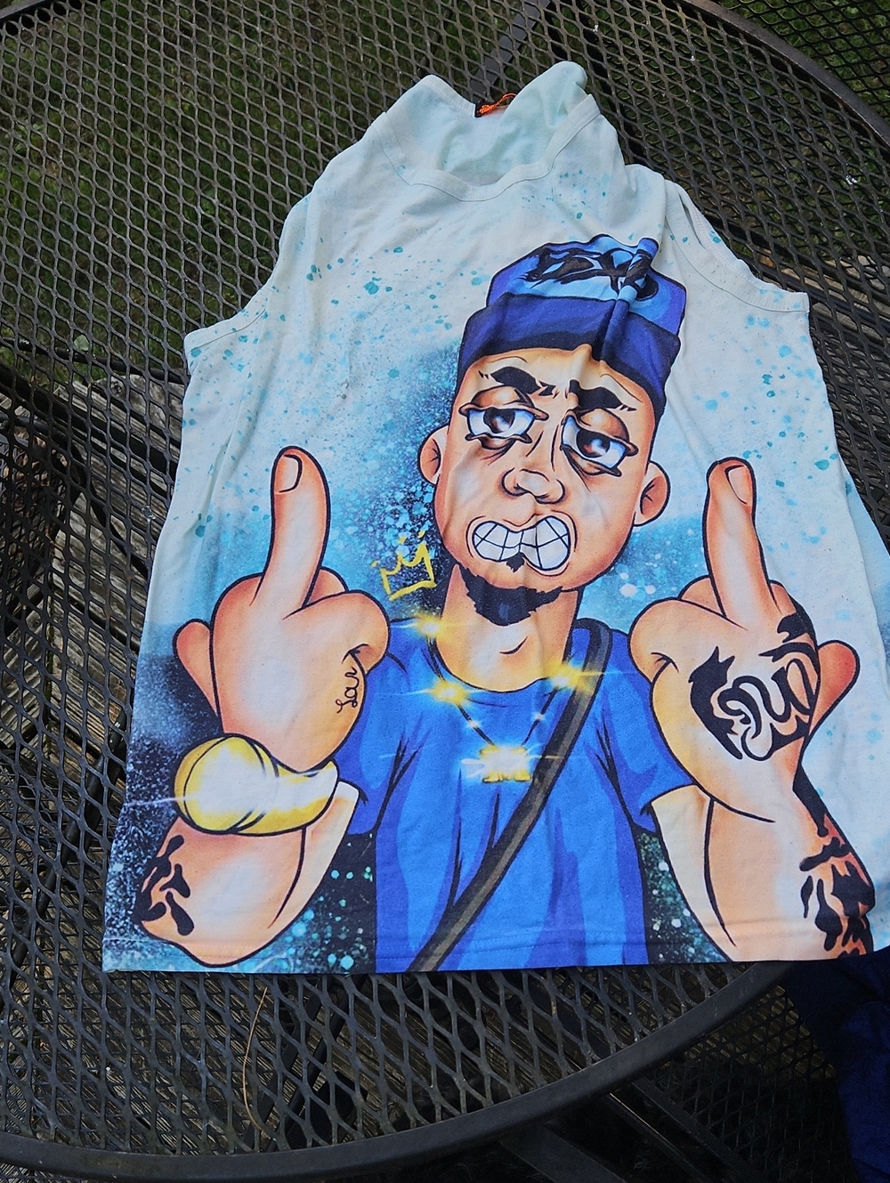 Moto JR'S rap "Bum Bum Bye Bye Men's Blue Graphic Tank Top - Urban
